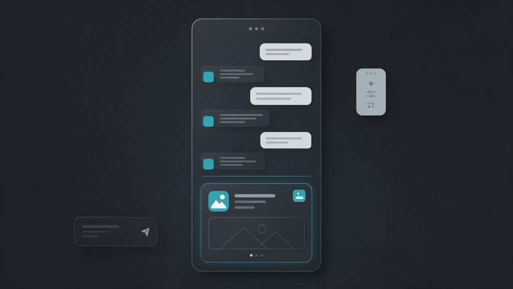 ChatGPT Ads: ilustração de uma conversa de chat com um bloco de anúncio abaixo das respostas