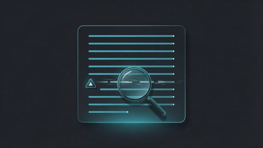 Why does ChatGPT make mistakes: illustration of a magnifying glass spotting a flagged error in a block of text